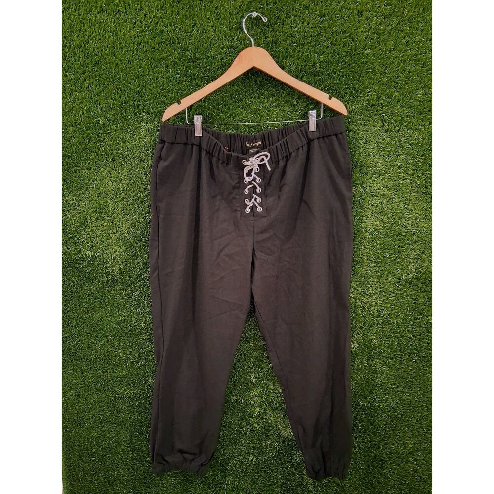 NWT Like An Angel Plus Size 3X Black Jogger Pants Rhinestone Lace Up 29 Inseam